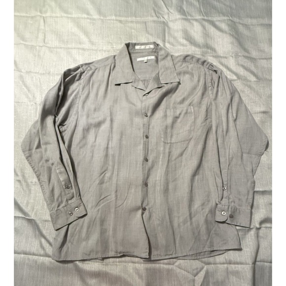 Men's  XL Perry Ellis 100% Silk Retro Casual Long Sleeve Button Down Shirt - Picture 1 of 8